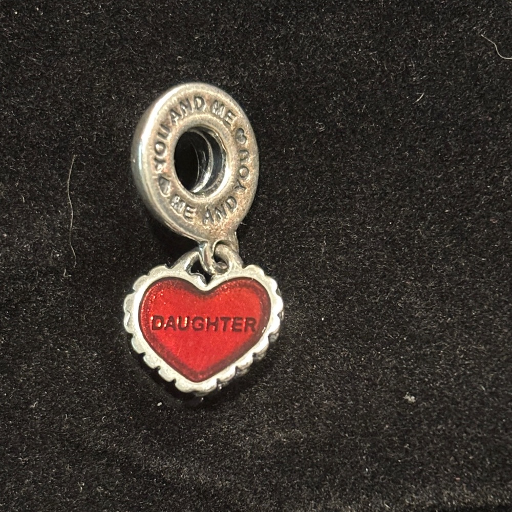 Pandora 925 Silver and Red Daughter Heart Charm Pendant